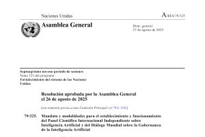 Imagen de la primera página de la resolución A/RES/79/325 de Naciones Unidas, aprobada en agosto de 2025.